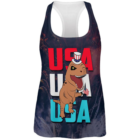 4th Of July USA Patriotic T-Rex All Over Womens Work Out Tank Top