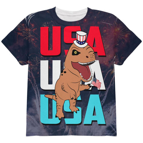 4th Of July USA Patriotic T-Rex All Over Youth T Shirt