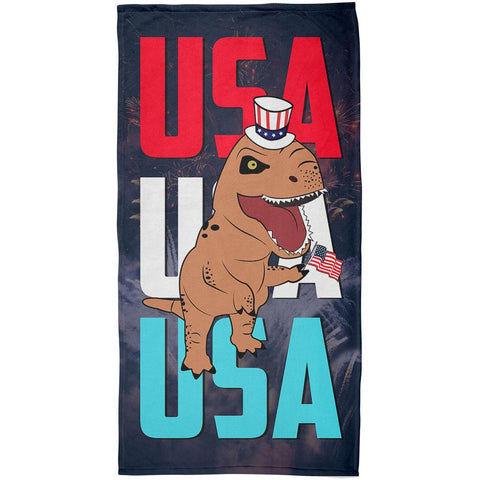 4th Of July USA Patriotic T-Rex All Over Beach Towel
