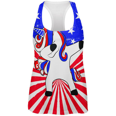 4th of July Dabbing Unicorn Americorn All Over Womens Work Out Tank Top