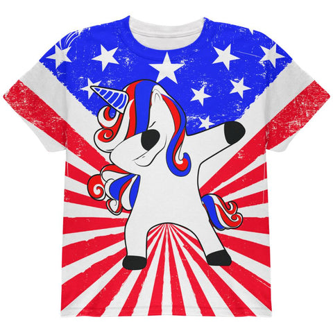 4th of July Dabbing Unicorn Americorn All Over Youth T Shirt
