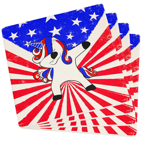 4th of July Dabbing Unicorn Americorn Set of 4 Square Sandstone Coasters