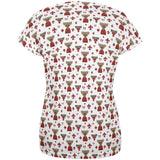 French Canadian Maple Leaf Fleur De Lis Moose Pattern All Over Womens T Shirt
