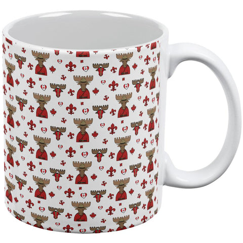 French Canadian Maple Leaf Fleur De Lis Moose Pattern All Over Coffee Mug