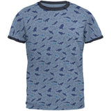 Shark Sharks Outline Repeat Pattern Mens Ringer T Shirt