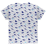 Shark Sharks Outline Repeat Pattern All Over Youth T Shirt