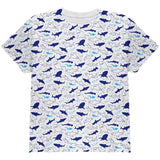 Shark Sharks Outline Repeat Pattern All Over Youth T Shirt