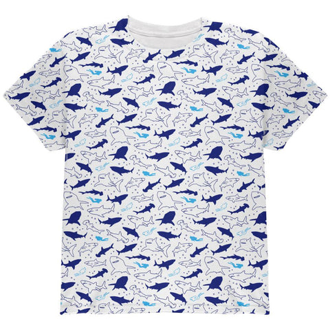 Shark Sharks Outline Repeat Pattern All Over Youth T Shirt