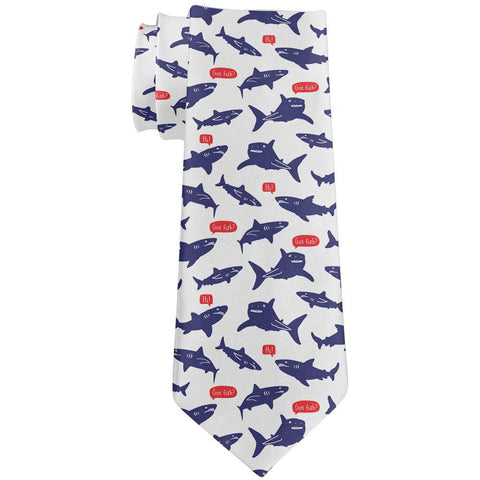 Talking Sharks Got Fish Repeat Pattern All Over Neck Tie