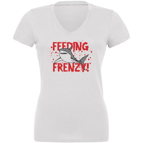 Shark Bloody Feeding Frenzy Juniors V-Neck T Shirt