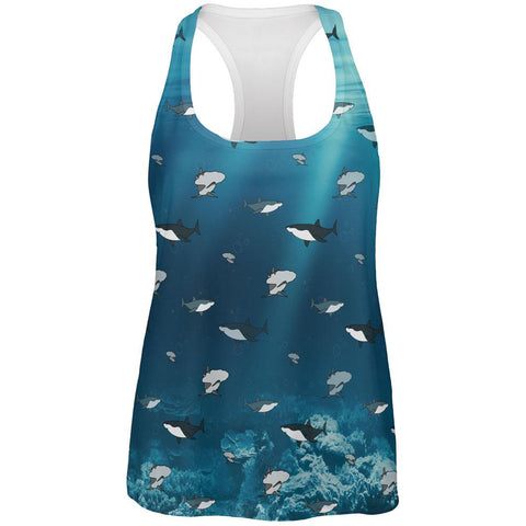 Shark Pattern Ocean All Over Womens Work Out Tank Top