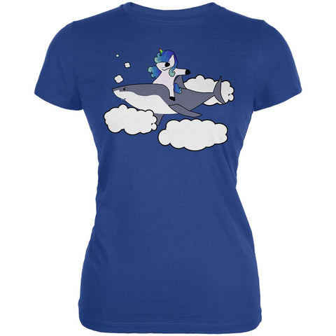 Dabbing Unicorn Riding Shark In The Sky Juniors Soft T Shirt