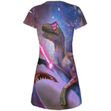 Velociraptor Laser Shark in Space All Over Juniors Beach Cover-Up Dress