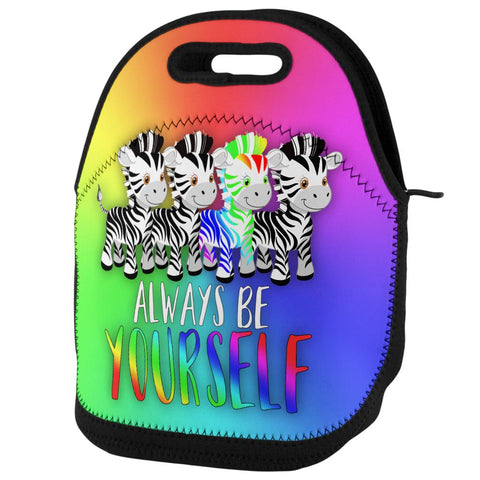 Always Be Yourself Rainbow Zebra Lunch Tote Bag