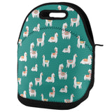 Llama Cute Teal Repeat Pattern Lunch Tote Bag