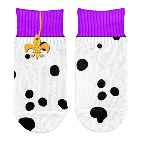 Mardi Gras Dalmatian Costume Purple Collar Fleur De Lis Toddler Ankle Socks