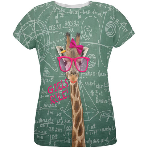 Giraffe Math Geek Girl Formulas All Over Womens T Shirt