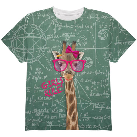 Giraffe Math Geek Girl Formulas All Over Youth T Shirt