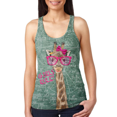 Giraffe Math Geek Girl Formulas Juniors Burnout Racerback Tank Top