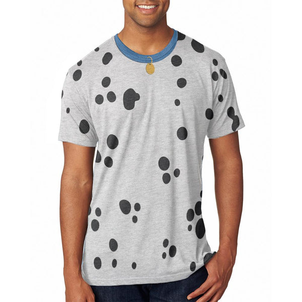 Dog Dalmatian Costume Blue Collar All Over Adult T-Shirt, XL / Multi