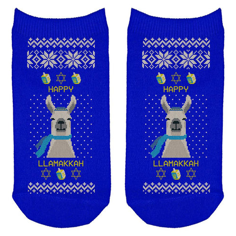 Llama Llamakkah Ugly Hanukkah Sweater All Over Adult Ankle Socks