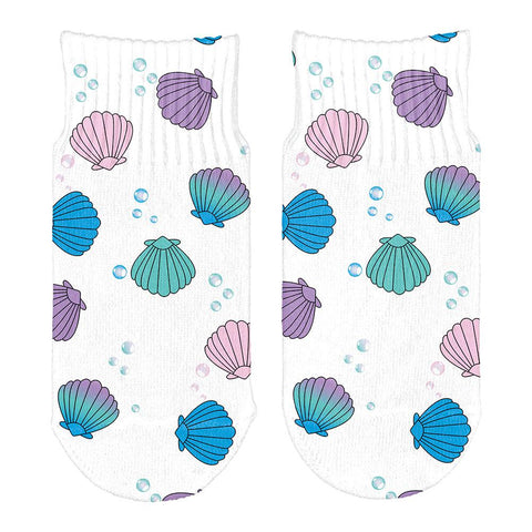 Mermaid Shells Bubbles Pattern All Over Toddler Ankle Socks