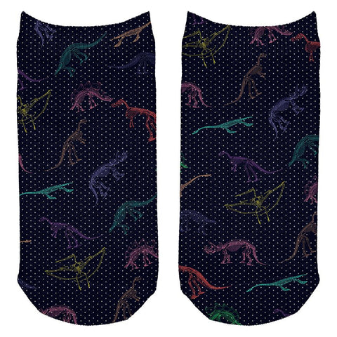 Dino Dinosaur Color Pattern Cute All Over Adult Ankle Socks