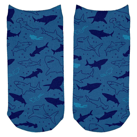 Shark Sharks Outline Repeat Pattern All Over Adult Ankle Socks