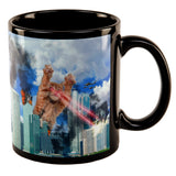 Giant Cat Laser Rampage and Destroy All Over Black Out Coffee Mug front view