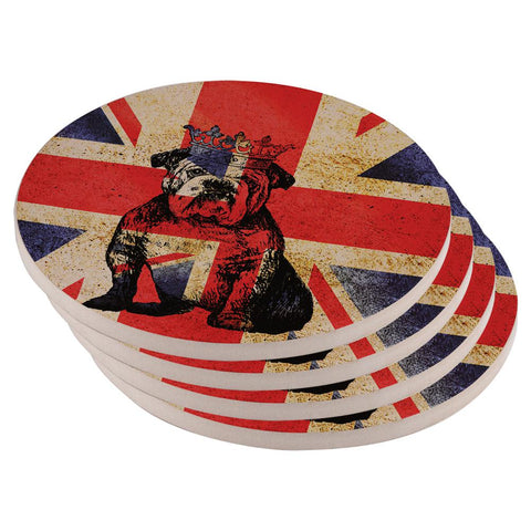 English British Bulldog Crown Grunge Flag Set of 4 Round Sandstone Coasters