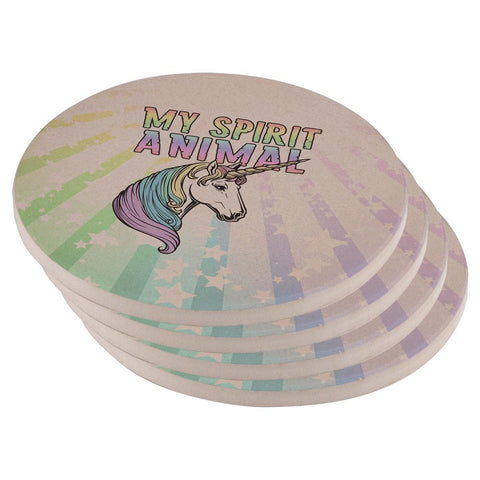 My Spirit Animal Unicorn Pastel Rainbow Set of 4 Round Sandstone Coasters