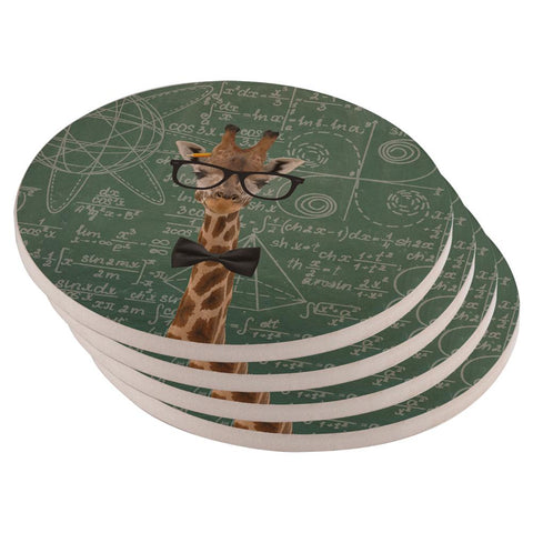 Giraffe Geek Math Formulas Set of 4 Round Sandstone Coasters