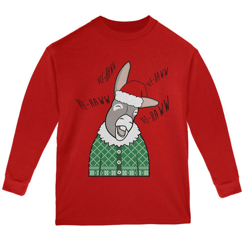Italian Christmas Donkey Hee-Haw Funny Cute Youth Long Sleeve T Shirt