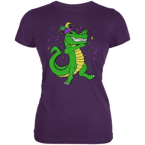 Mardi Gras Dabbing Alligator Jester Juniors Soft T Shirt