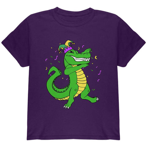 Mardi Gras Dabbing Alligator Jester Youth T Shirt