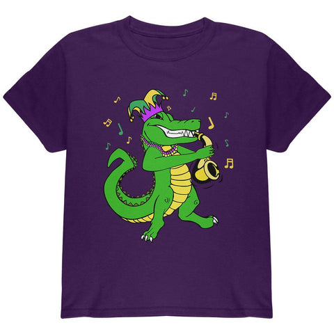 Mardi Gras Alligator Playing Saxaphone Jester Jazz Youth T Shirt