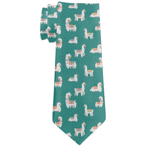 Llama Cute Teal Repeat Pattern All Over Neck Tie
