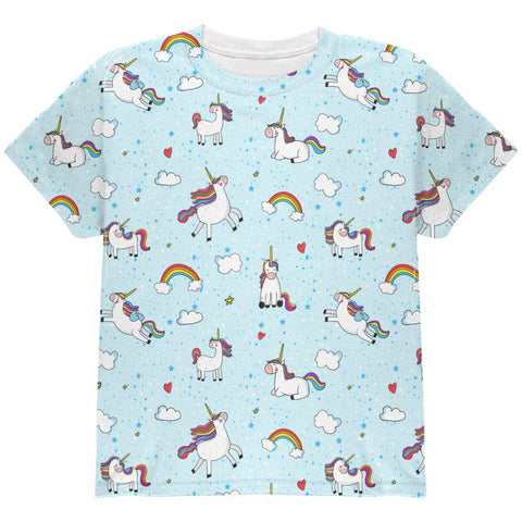 Flying Unicorn Unicorns Sky Repeat Pattern All Over Youth T Shirt
