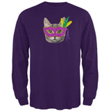 Mardi Gras Mask Funny Cat Mens Long Sleeve T Shirt front view