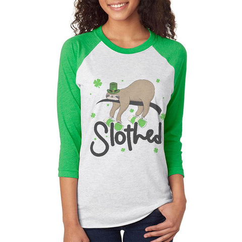St. Patrick's Day Slothed Sloth Sloshed Drinking Unisex Raglan T Shirt