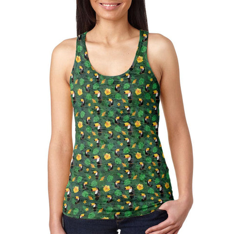 Tropical Toucan Rainforest Repeat Pattern Juniors Burnout Racerback Tank Top