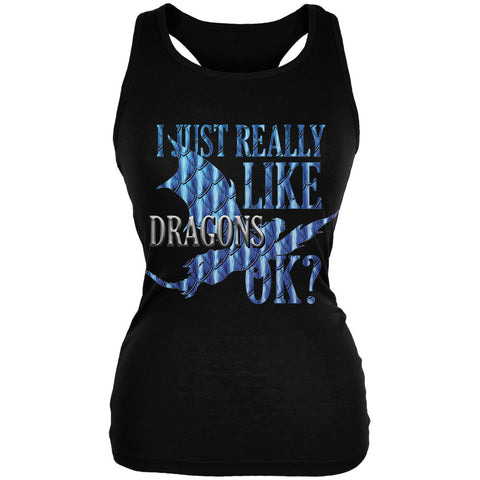 I Just Really Like Dragons Ok Scales Juniors Soft Tank Top  front view