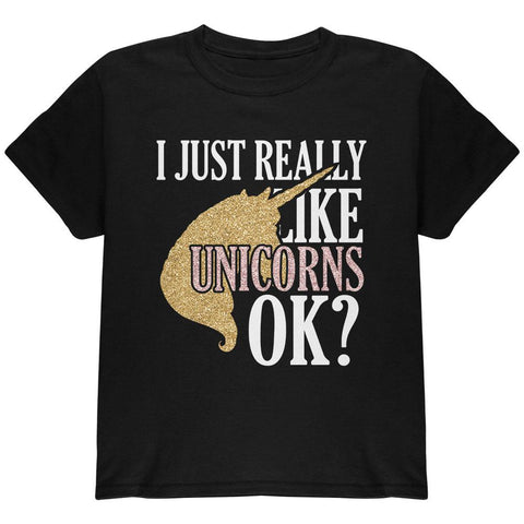 I Just Really Like Unicorns Ok Faux Glitter Youth T Shirt