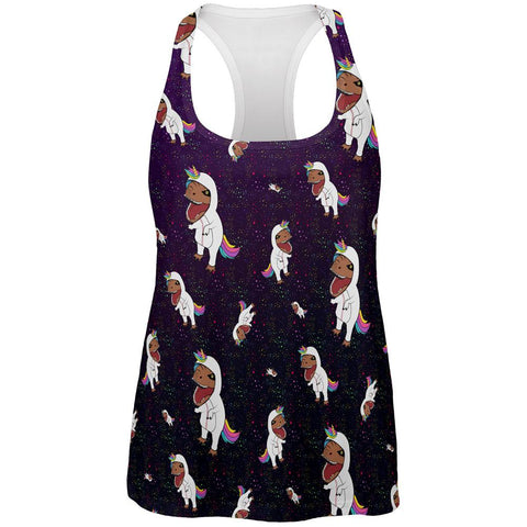 T-Rex Wearing Unicorn Costume Rexicorn Pattern All Over Womens Work Out Tank Top
