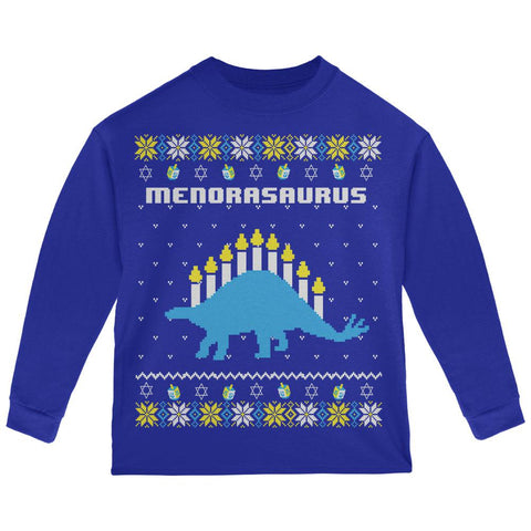 Hanukkah Ugly Sweater Menorasaurus Menorah Stegasaurus Toddler Long Sleeve T Shirt