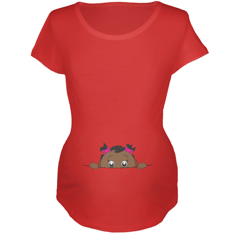 Peeking Baby Girl Multicultural African American Maternity Soft T Shirt  front view