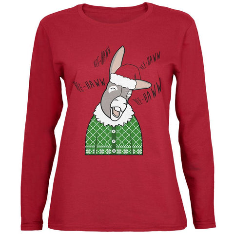 Italian Christmas Donkey Hee-Haw Funny Cute Womens Long Sleeve T Shirt