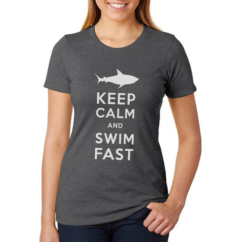 Shark Keep Calm and Swim Fast Womens Soft Heather T Shirt