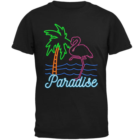 Retro 80s Neon Sign Flamingo Paradise Mens Soft T Shirt