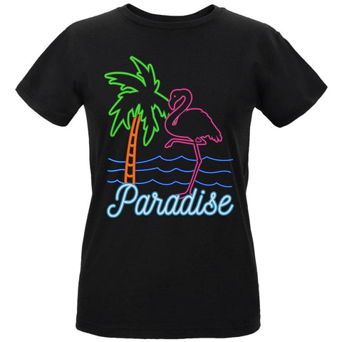 Retro 80s Neon Sign Flamingo Paradise Womens T Shirt